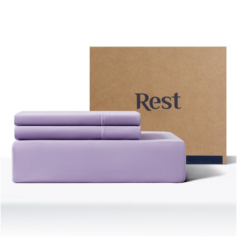 REST Evercool+ Starter Sheet Set, CaliKing, Lavender, Breathable Bed Sheet for Hot Sleeper and Night Sweats, with Pillowcases, Ionic+ Self-Cleaning Silver Yarn for Sensitive Skin, 3PCS No Flat Sheet - Image 1